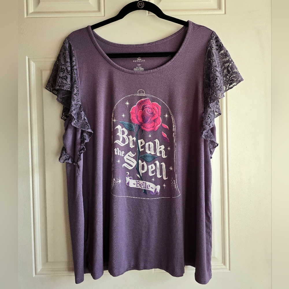 Torrid 1 Disney Princess Beauty and the Beast Lace Sleeve Purple Top, 1X, 14-16